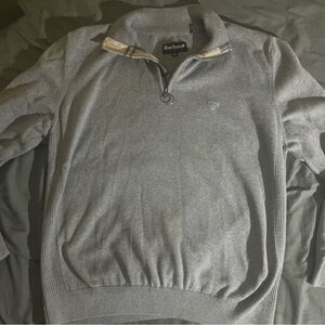 Barbour Shirt Mens 2XL Gray 1/4 Zip Pullover Sweater 100% Cotton Long Sleeve
